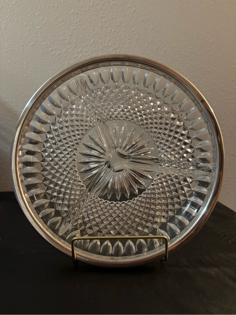 Vintage Crystal Serving Dish with Sterling Silver Rim